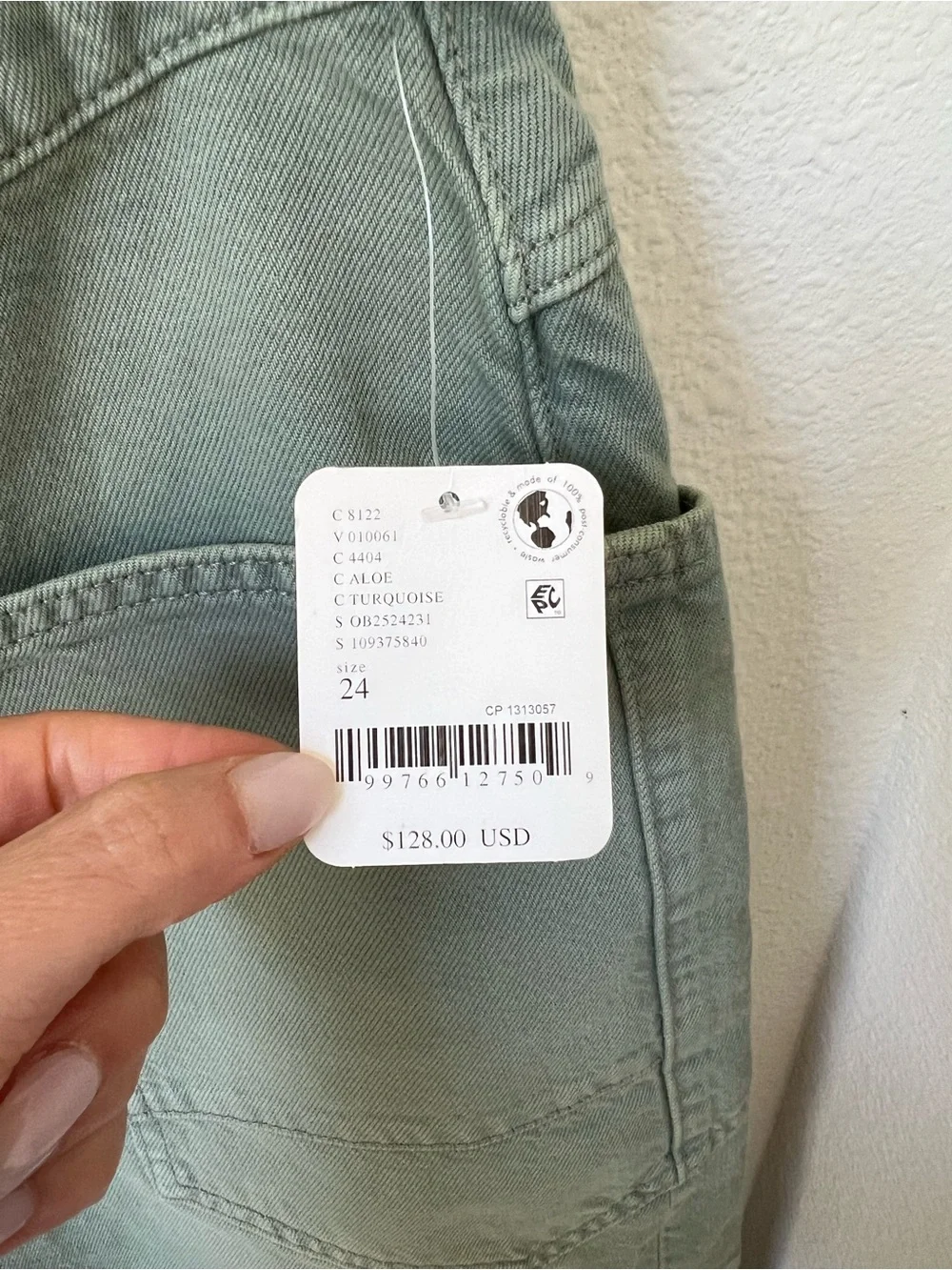 Free People We The Free Minimalist Moxie Barrel Jeans in Aloe Green NWT